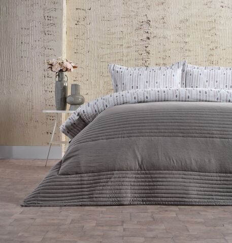 DOQU MULTİ SELECTİON NEVRESİM TAKIMI YATAK ÖRTÜSÜ ÇİFT KİŞİLİK KOYU GRİ